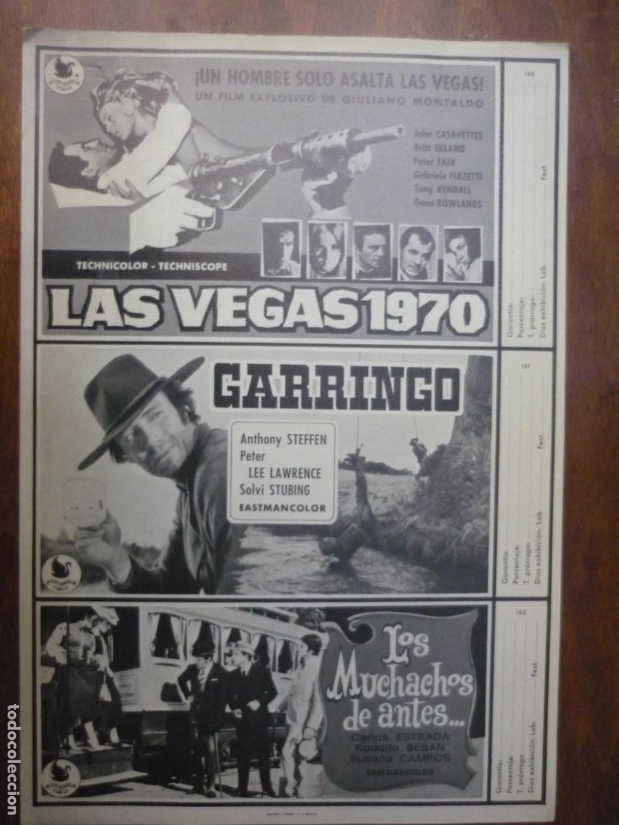Cine: catalogo original interpeninsular films - las vegas 1870 - garringo - los muchachos de antes