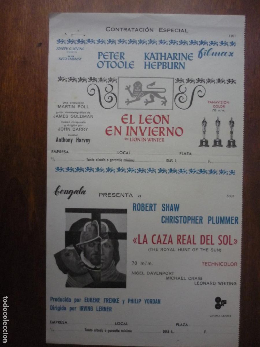 Cine: catalogo original filmax films - el leon en invierno - la caza real del sol bengala films