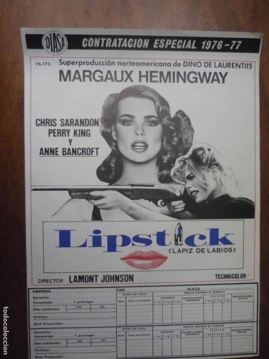 Cine: catalogo original diasa 1976 - 77 - lipstick lapiz de labios margaux hemingway anne bancroft