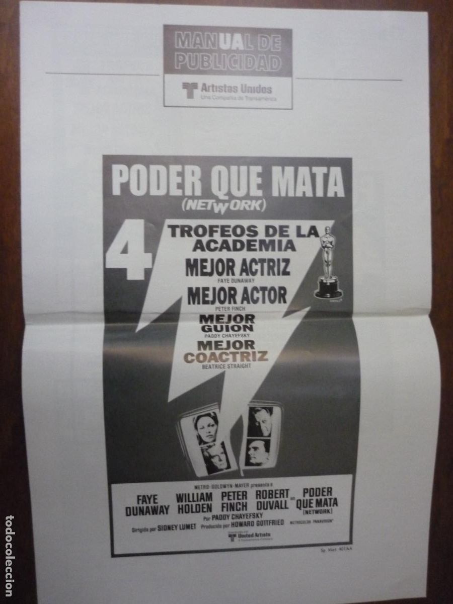 Cine: network - guia publicitaria original mercado sudamerica - faye dunaway william holden peter finch