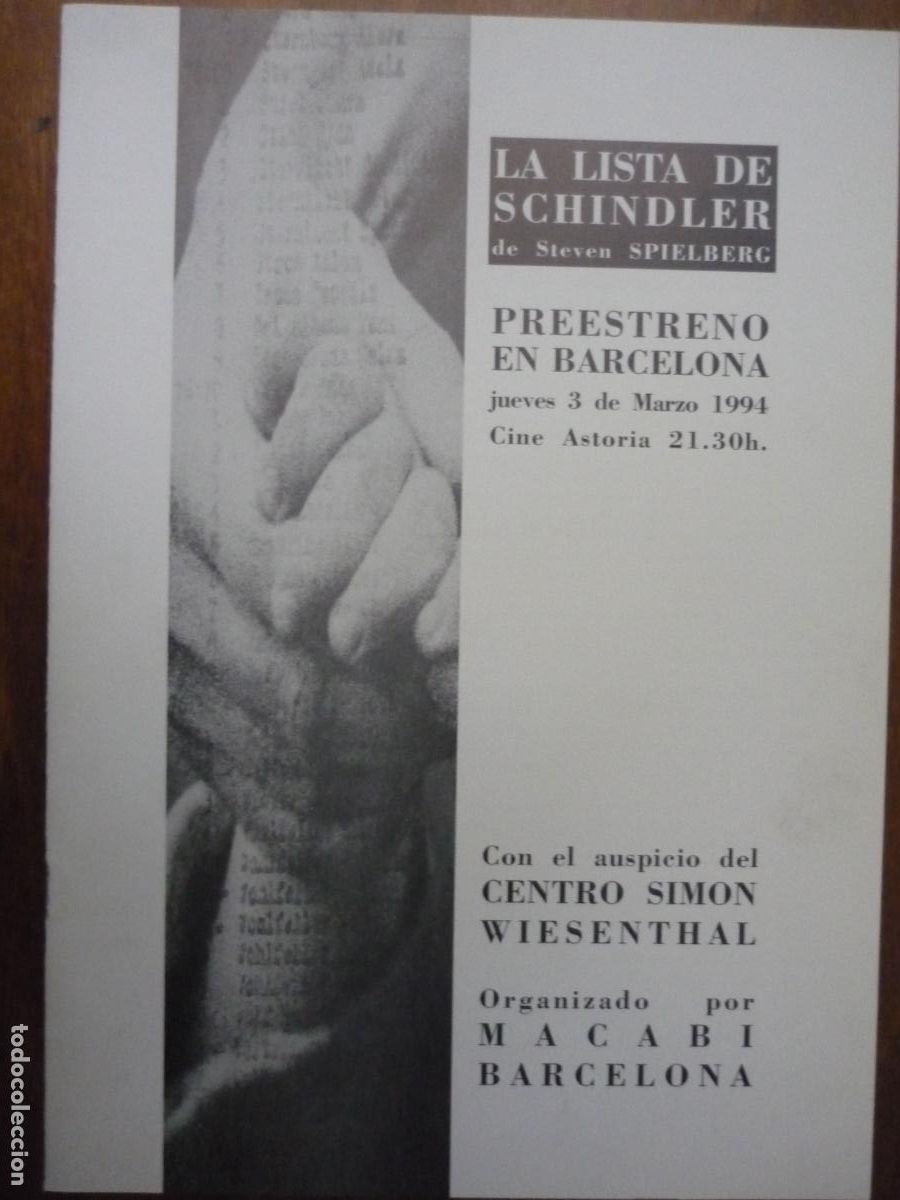 Kino: la lista de schindler guia publicitaria dossier original preestreno barcelona cine astoria spielberg