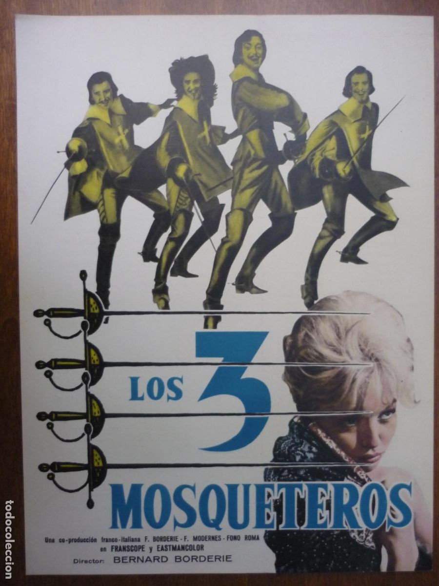 Cinema: los tres 3 mosqueteros - guia publicitaria original - gerard barray mylene demongeot mercurio films