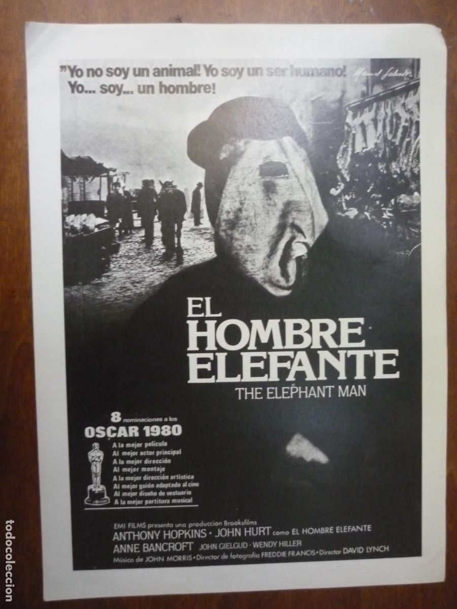 Cine: el hombre elefante - guia publicitaria original - the elephant man david lynch john hurt