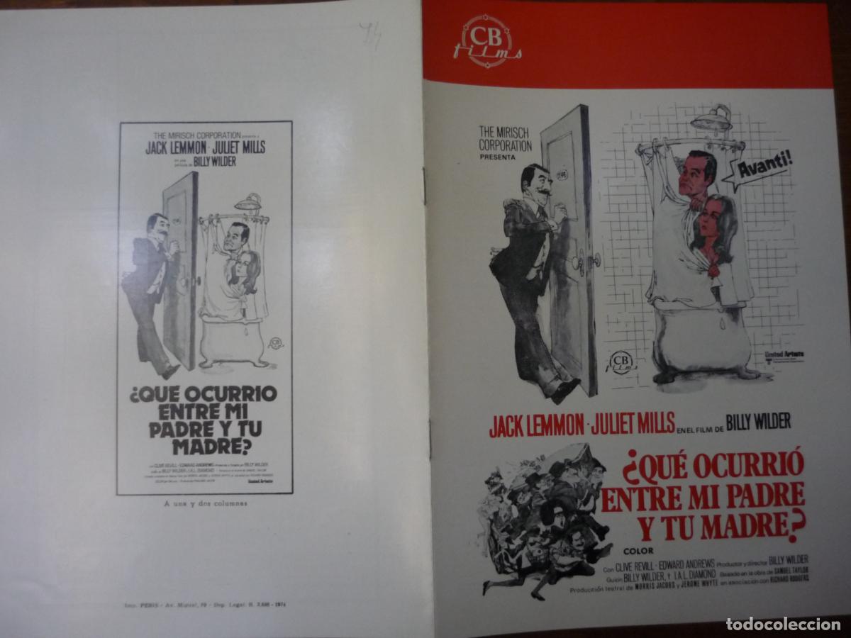 Cine: que ocurrio entre mi padre y tu madre - guia publicitaria original - avanti billy wilder jack lemmon
