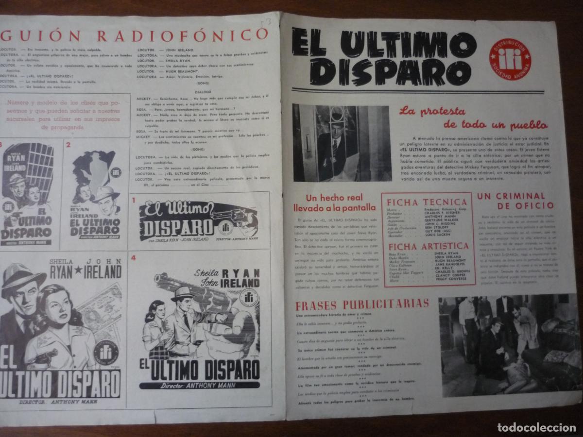 Cine: el ultimo disparo - guia publicitaria original - john ireland Sheila Ryan anthony mann cine negro