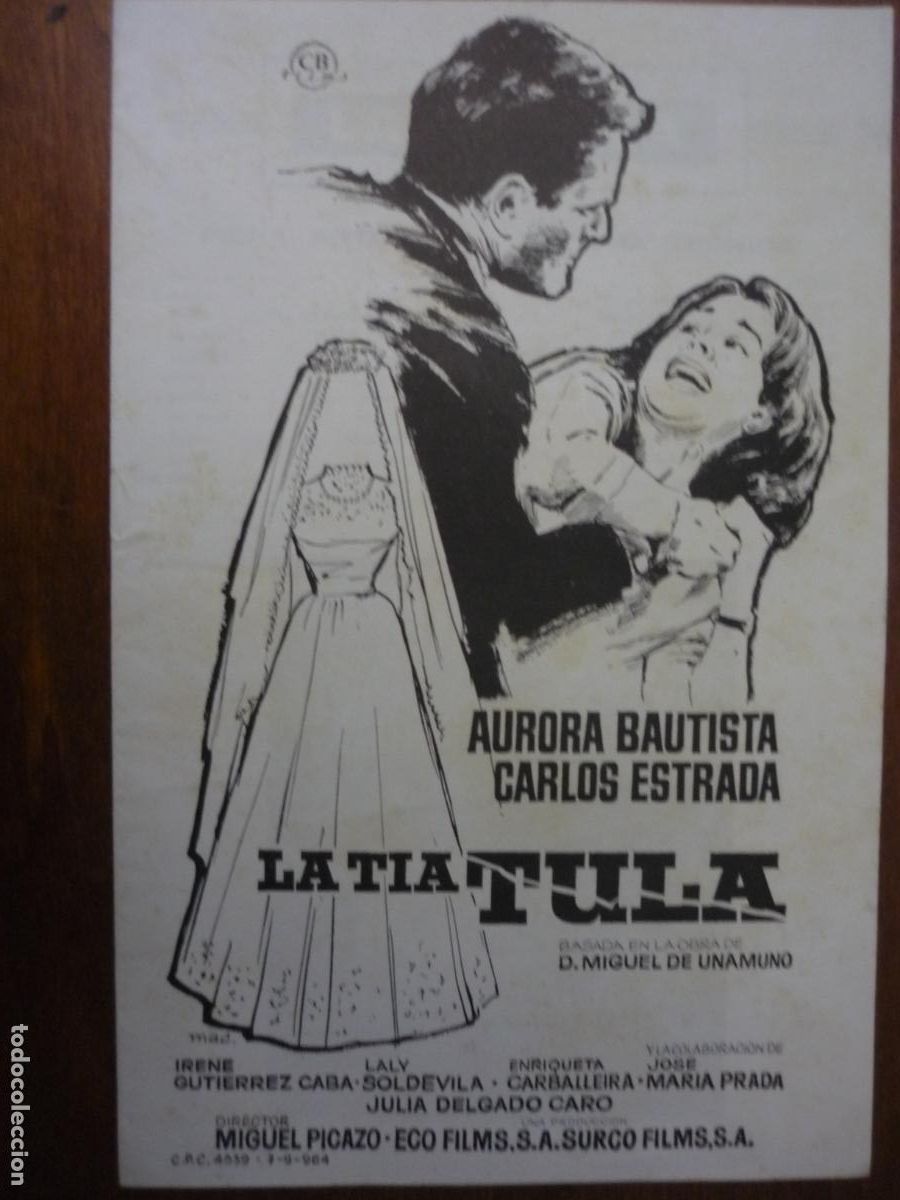 Cine: la tia tula - guia publicitaria original - aurora bautista carlos estrada irene gutierrez caba