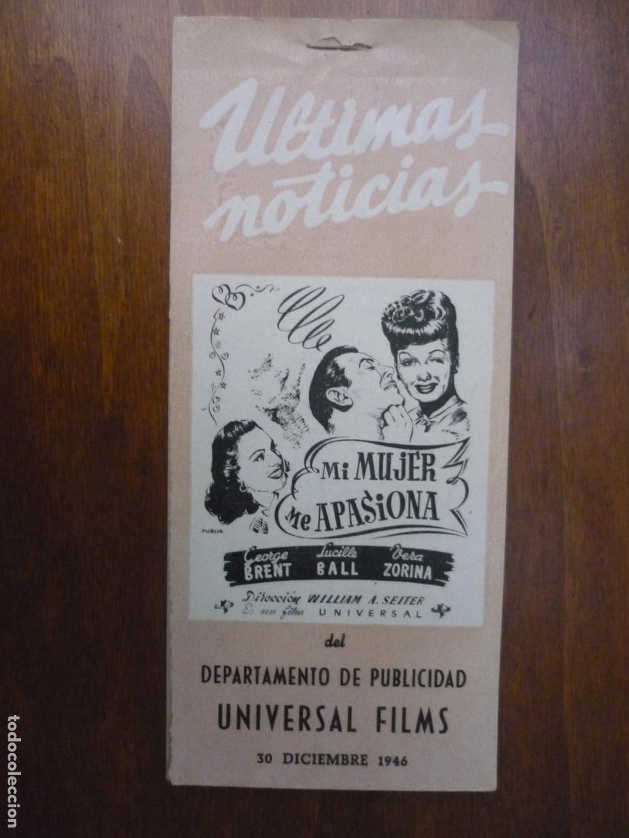 Cine: mi mujer me apasiona - guia publicitaria original - lucille ball vera zorina george brent 1946