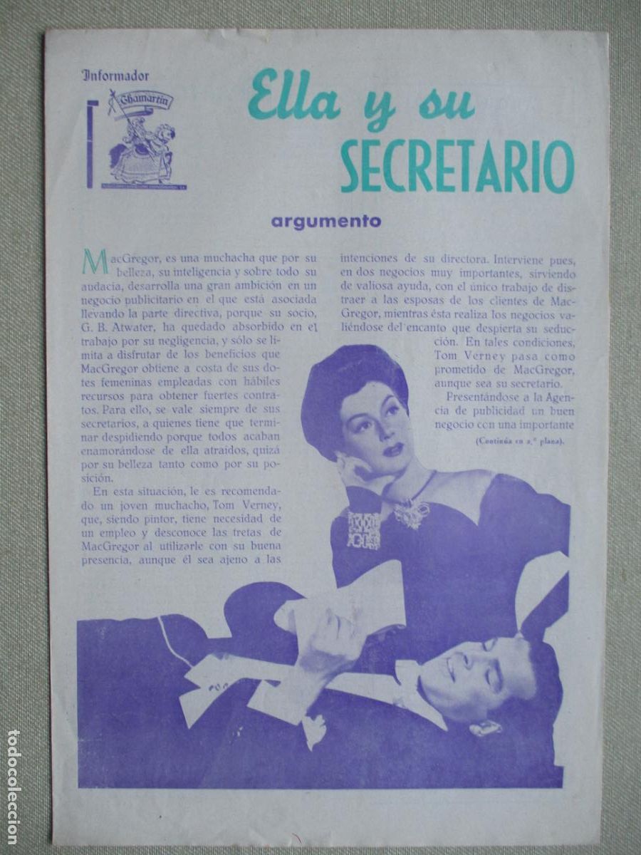 Cine: ELLA Y SU SECRETARIO. GUIA ORIGINAL ESTRENO. PEDIDO MINIMO EN GUIAS 10 EUROS.