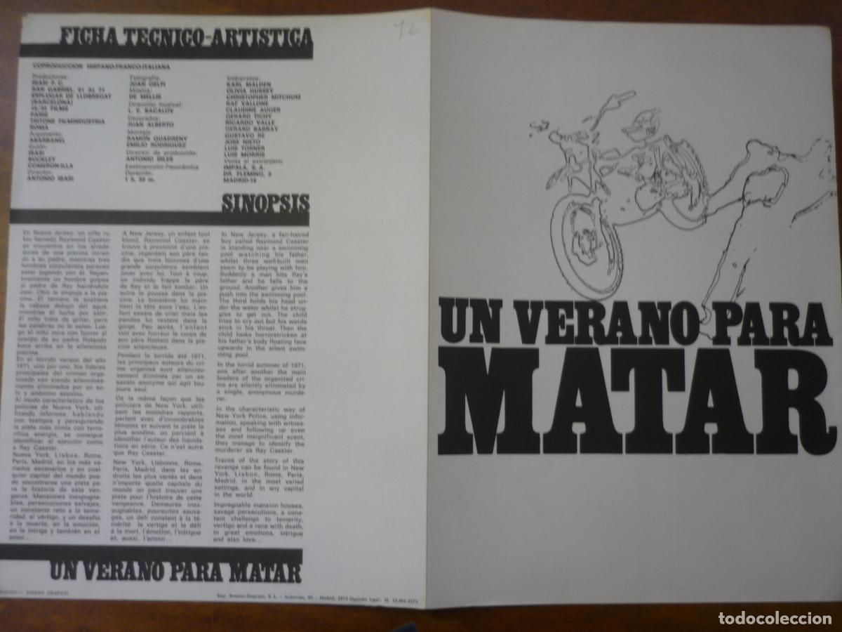 Cine: un verano para matar - guia publicitaria original olivia hussey antonio isasi isasmendi cine espa&ntilde;ol