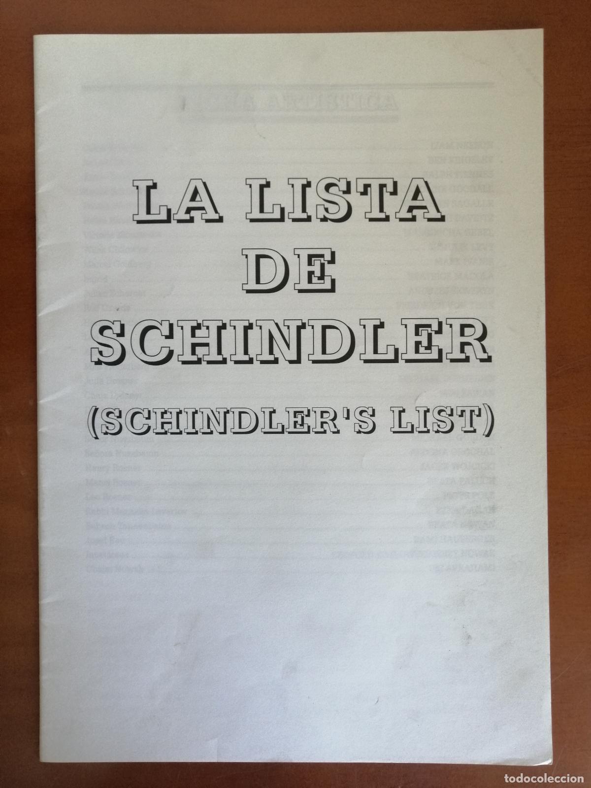 Cine: G6259 LA LISTA DE SCHINDLER (SCHINDLER&acute;S LIST)-LIBRO 20 PAGINAS