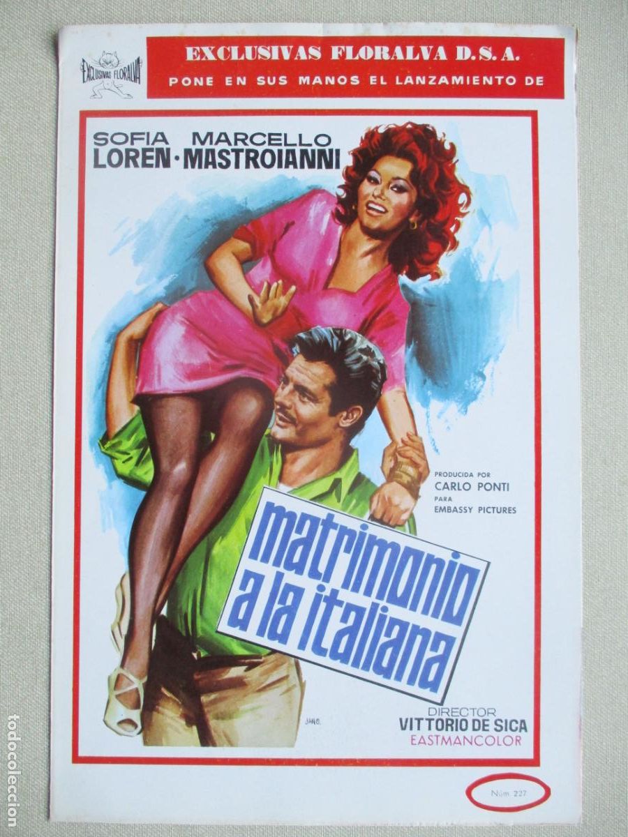 Cine: MATRIMONIO A LA ITALIANA. GUIA ORIGINAL ESTRENO. PEDIDO MINIMO EN GUIAS 10 EUROS.