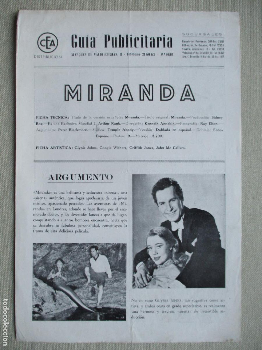 Cine: MIRANDA. GUIA ORIGINAL ESTRENO. PEDIDO MINIMO EN GUIAS 10 EUROS.