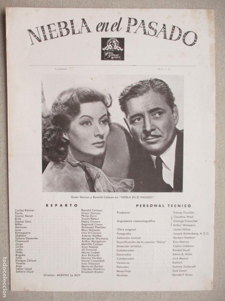 Cine: NIEBLA EN EL PASADO. GUIA ORIGINAL ESTRENO. PEDIDO MINIMO EN GUIAS 10 EUROS.