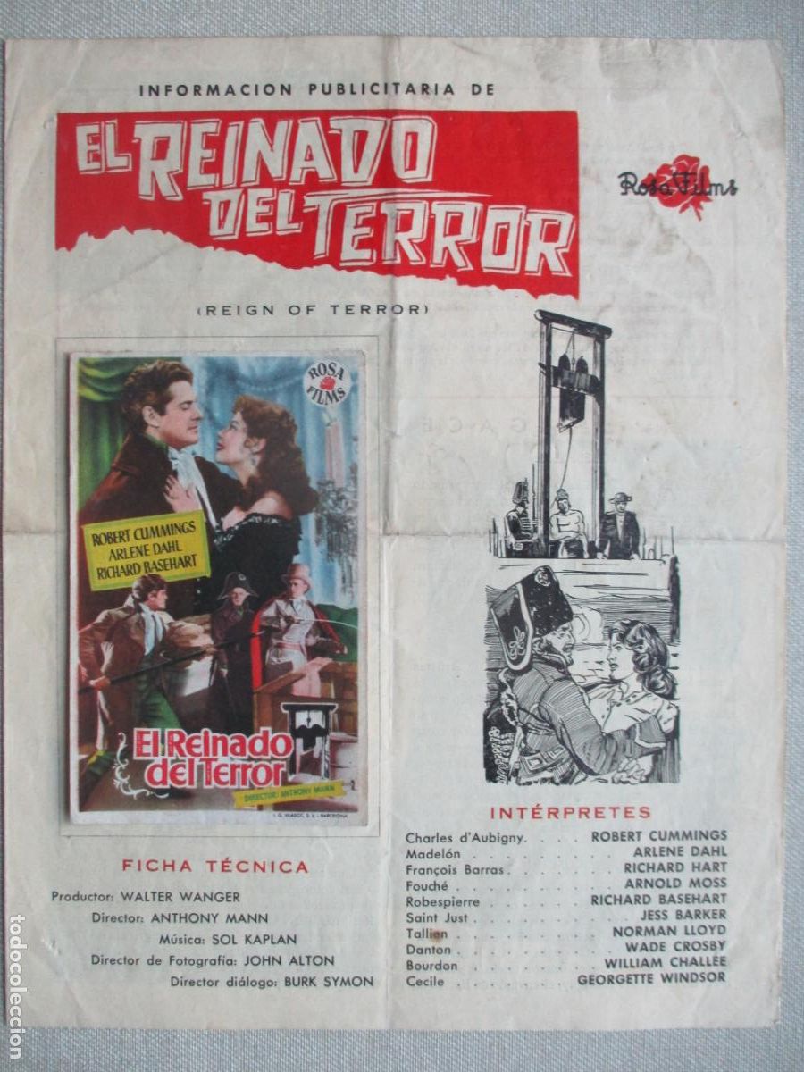 Cine: EL REINADO DEL TERROR. GUIA ORIGINAL ESTRENO. PEDIDO MINIMO EN GUIAS 10 EUROS.
