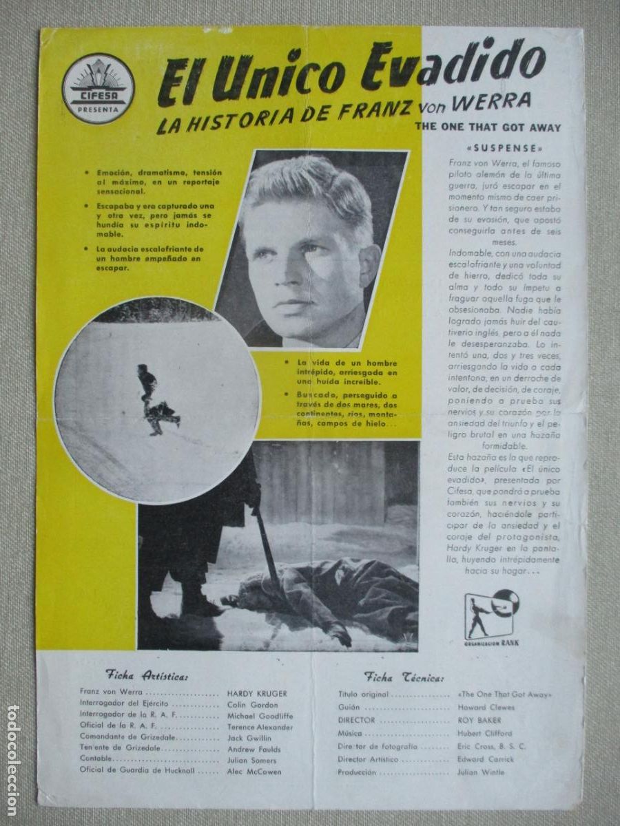 Cine: EL UNICO EVADIDO. GUIA ORIGINAL ESTRENO. PEDIDO MINIMO EN GUIAS 10 EUROS.