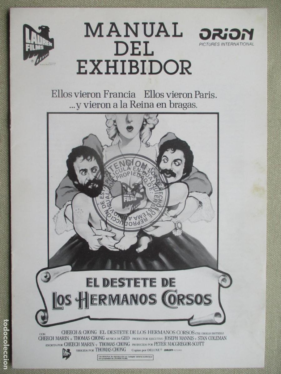 Cine: EL DESTETE DE LOS HERMANOS CORSOS. GUIA ORIGINAL ESTRENO. PEDIDO MINIMO EN GUIAS 10 EUROS.
