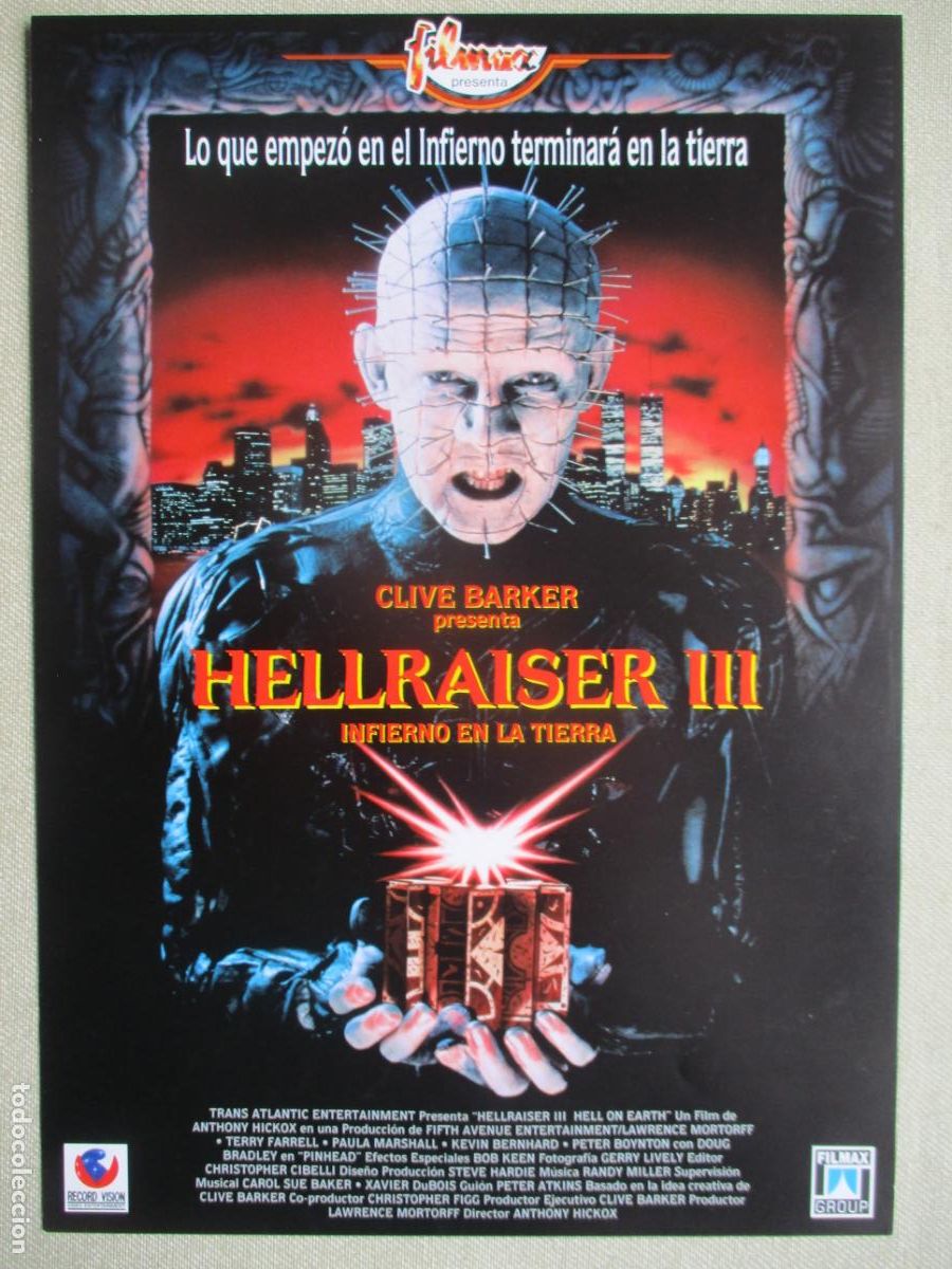 Cine: HELLRAISER III. GUIA ORIGINAL ESTRENO. PEDIDO MINIMO EN GUIAS 10 EUROS.
