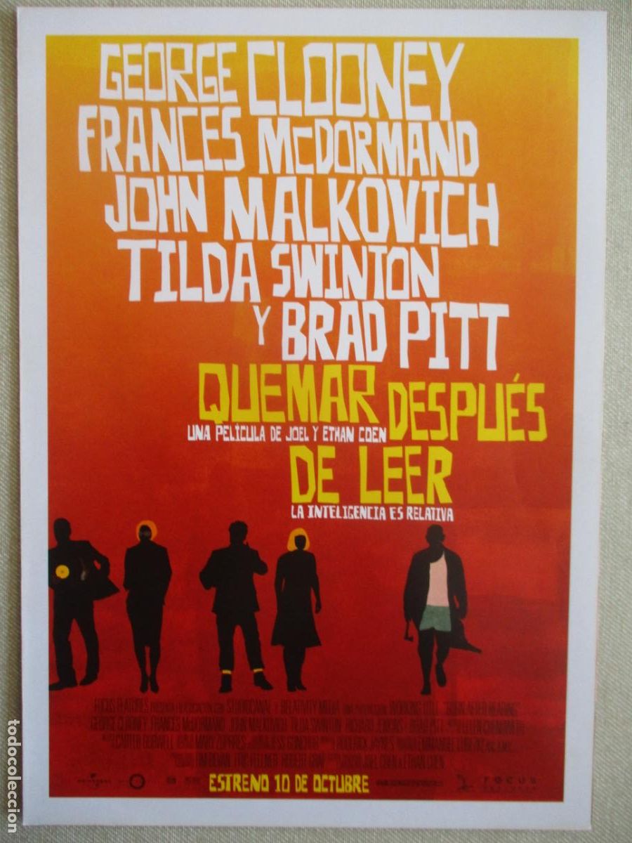 Cine: QUEMAR DESPUES DE LEER. GUIA ORIGINAL ESTRENO. PEDIDO MINIMO EN GUIAS 10 EUROS.
