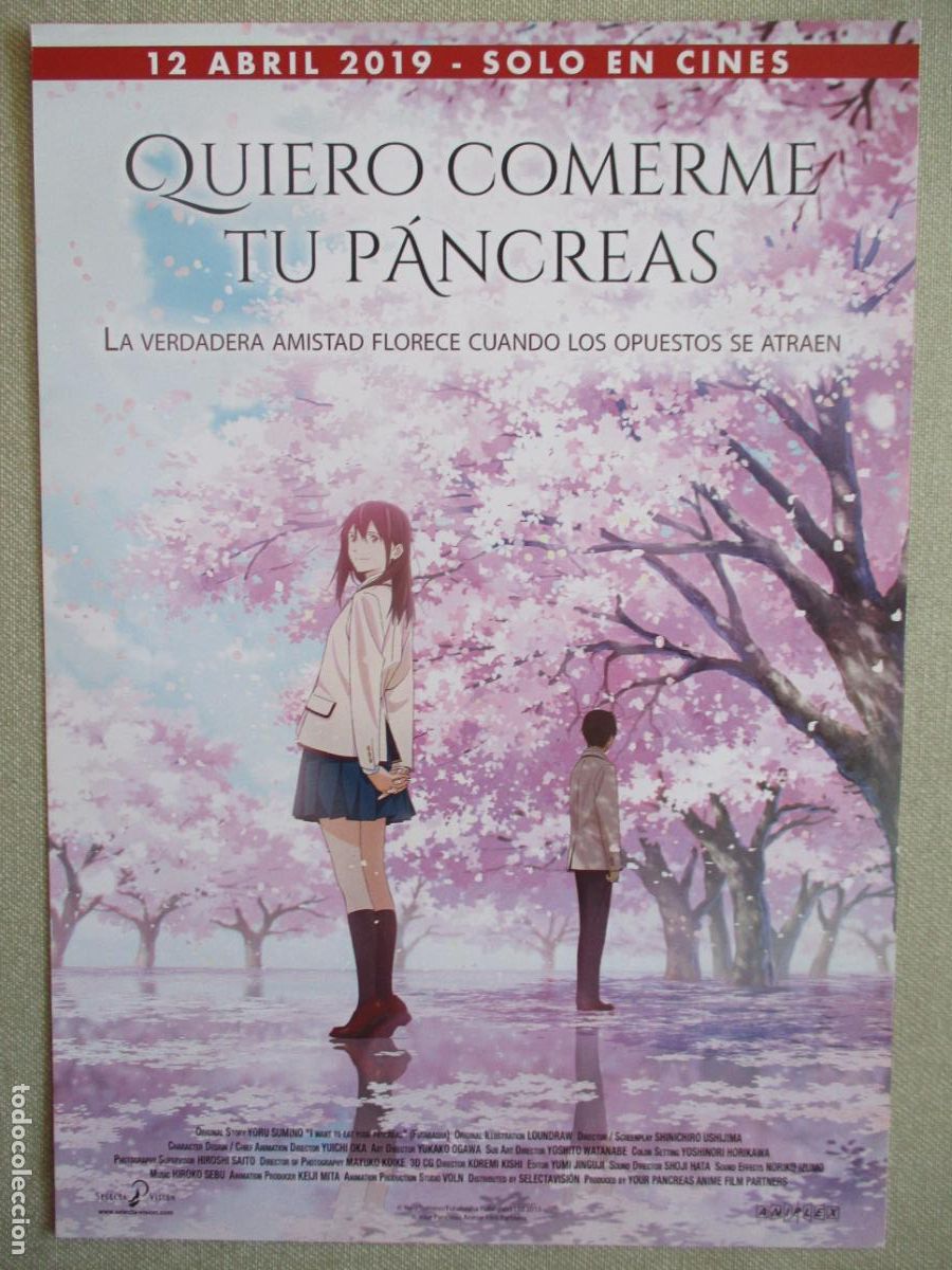 Cine: QUIERO COMERME TU PANCREAS. GUIA ORIGINAL ESTRENO. PEDIDO MINIMO EN GUIAS 10 EUROS.