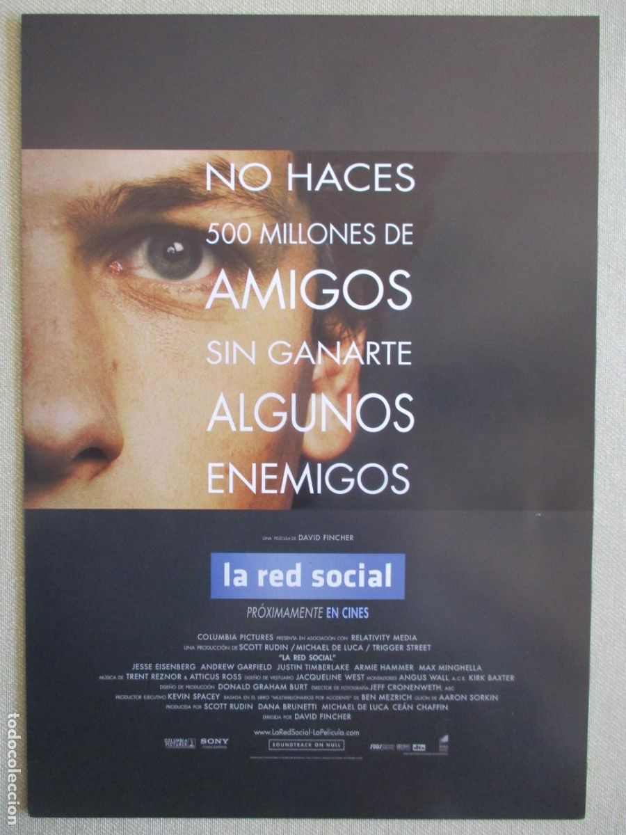 Cinema: LA RED SOCIAL. GUIA ORIGINAL ESTRENO. PEDIDO MINIMO EN GUIAS 10 EUROS.