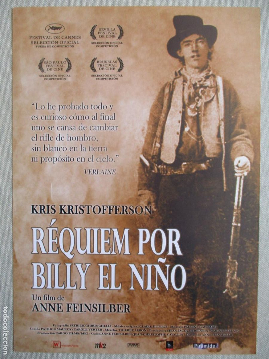 Cine: REQUIEM POR BILLY EL NI&Ntilde;O. GUIA ORIGINAL ESTRENO. PEDIDO MINIMO EN GUIAS 10 EUROS.