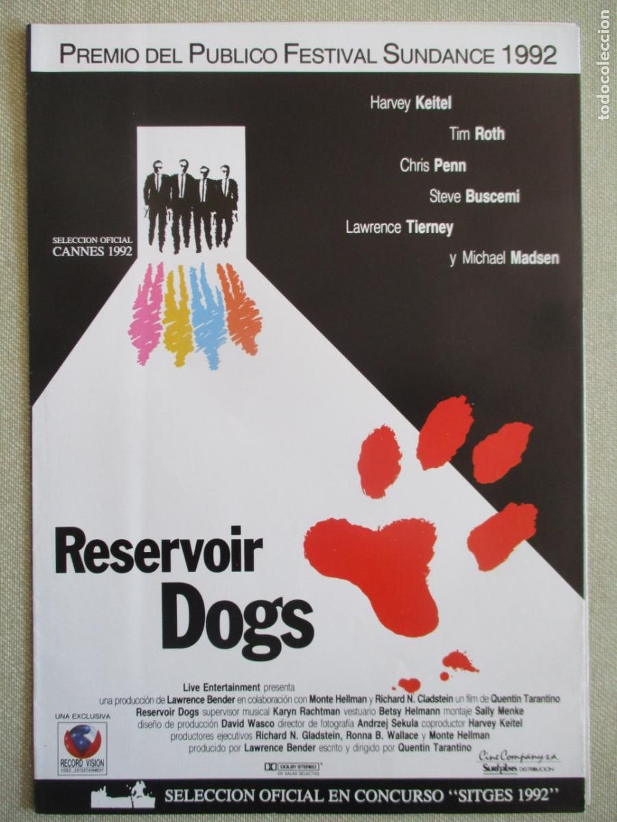Cine: RESERVOIR DOGS. GUIA ORIGINAL ESTRENO (DESPLEGABLE). PEDIDO MINIMO EN GUIAS 10 EUROS.