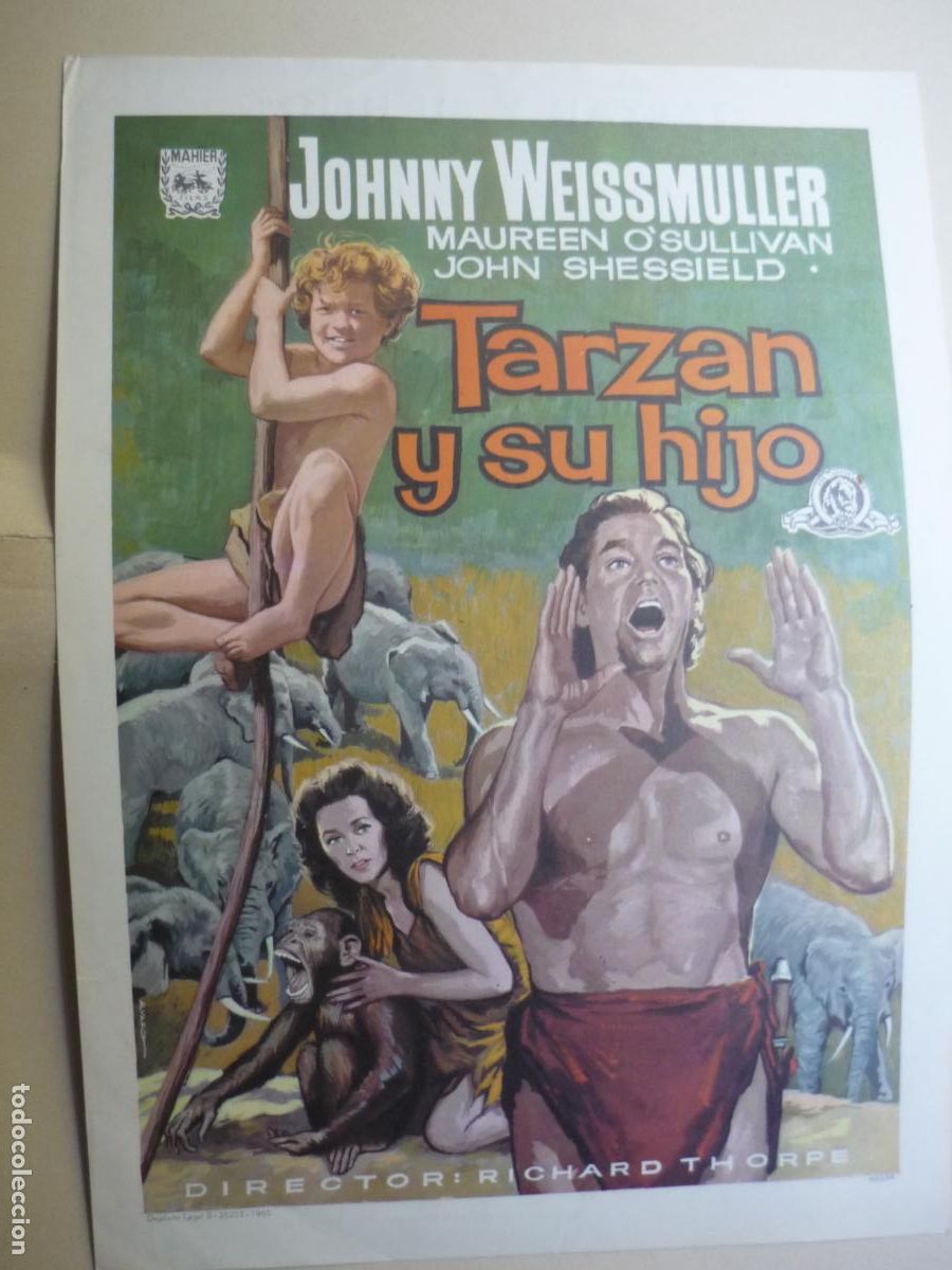Cine: tarzan y su hijo - guia publicitaria original - johnny weissmuller maureen o'sullivan