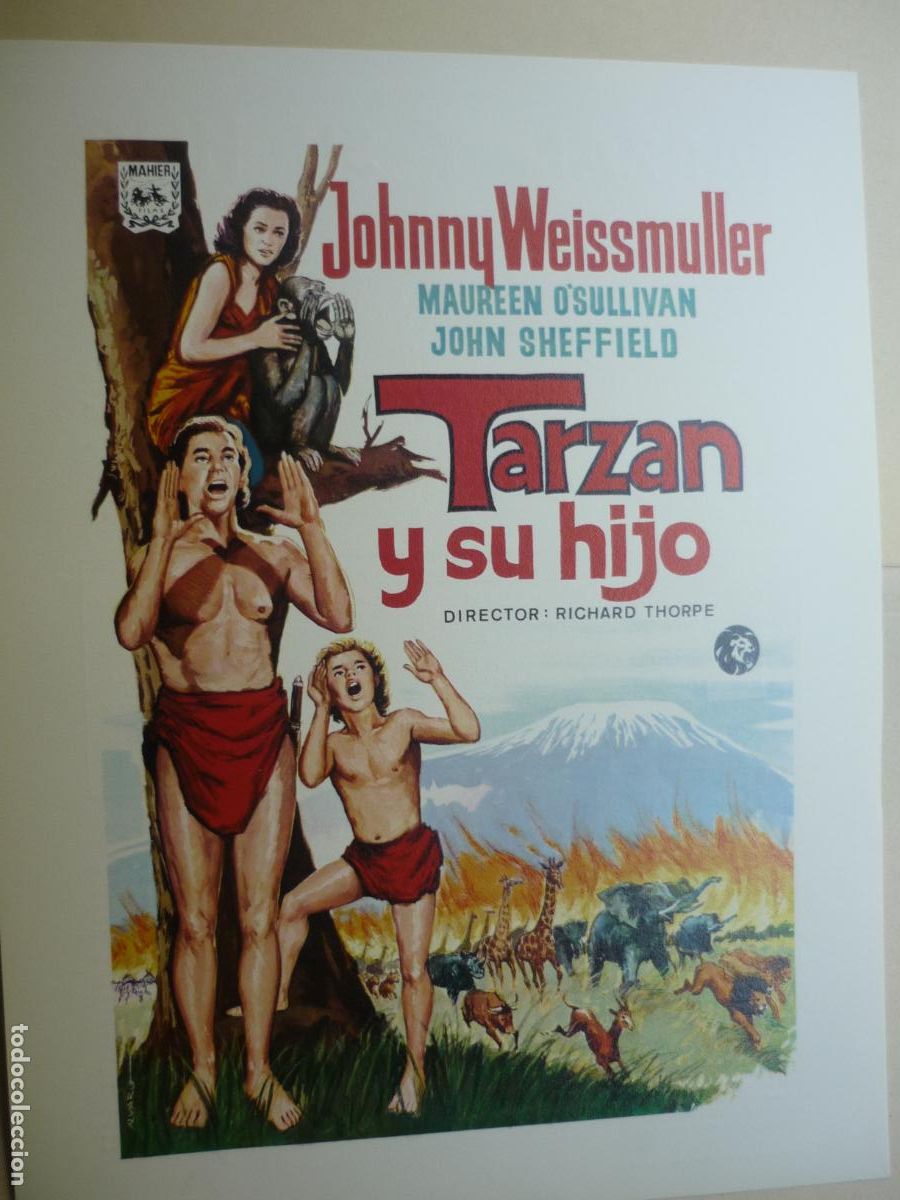 Cine: tarzan y su hijo - guia publicitaria original - johnny weissmuller maureen o'sullivan