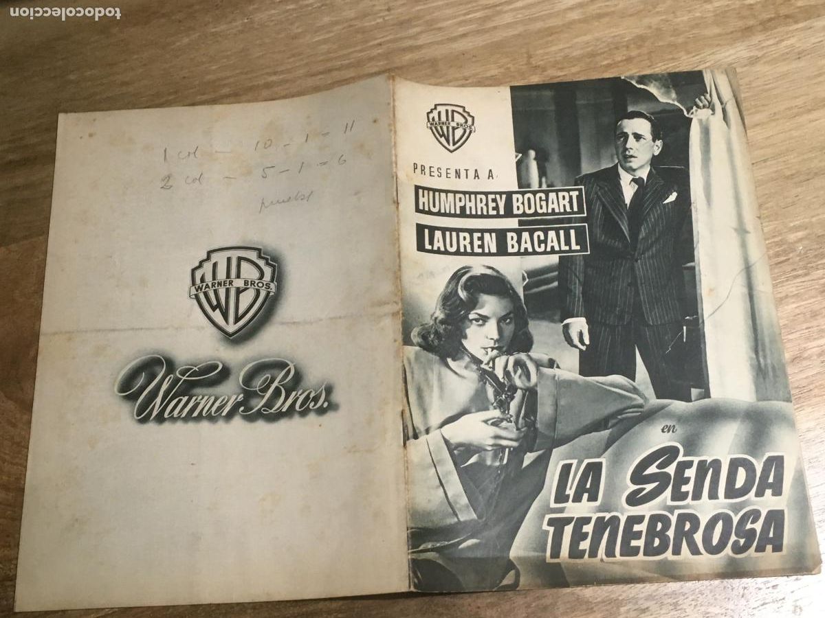 Cinema: la senda tenebrosa humphrey bogart lauren bacall guia publicitaria original estreno