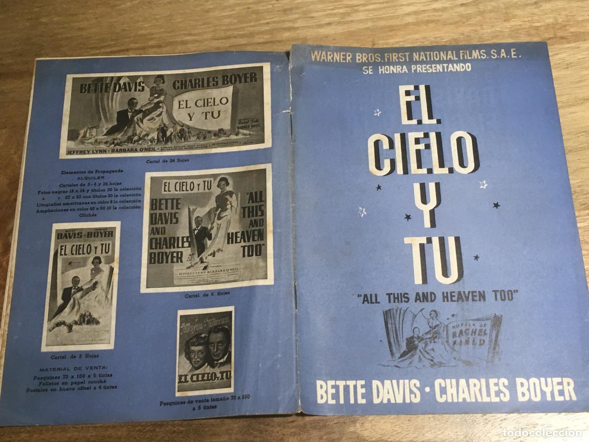 Cinema: el cielo y tu bette davis charles boyer guia publicitaria original estreno