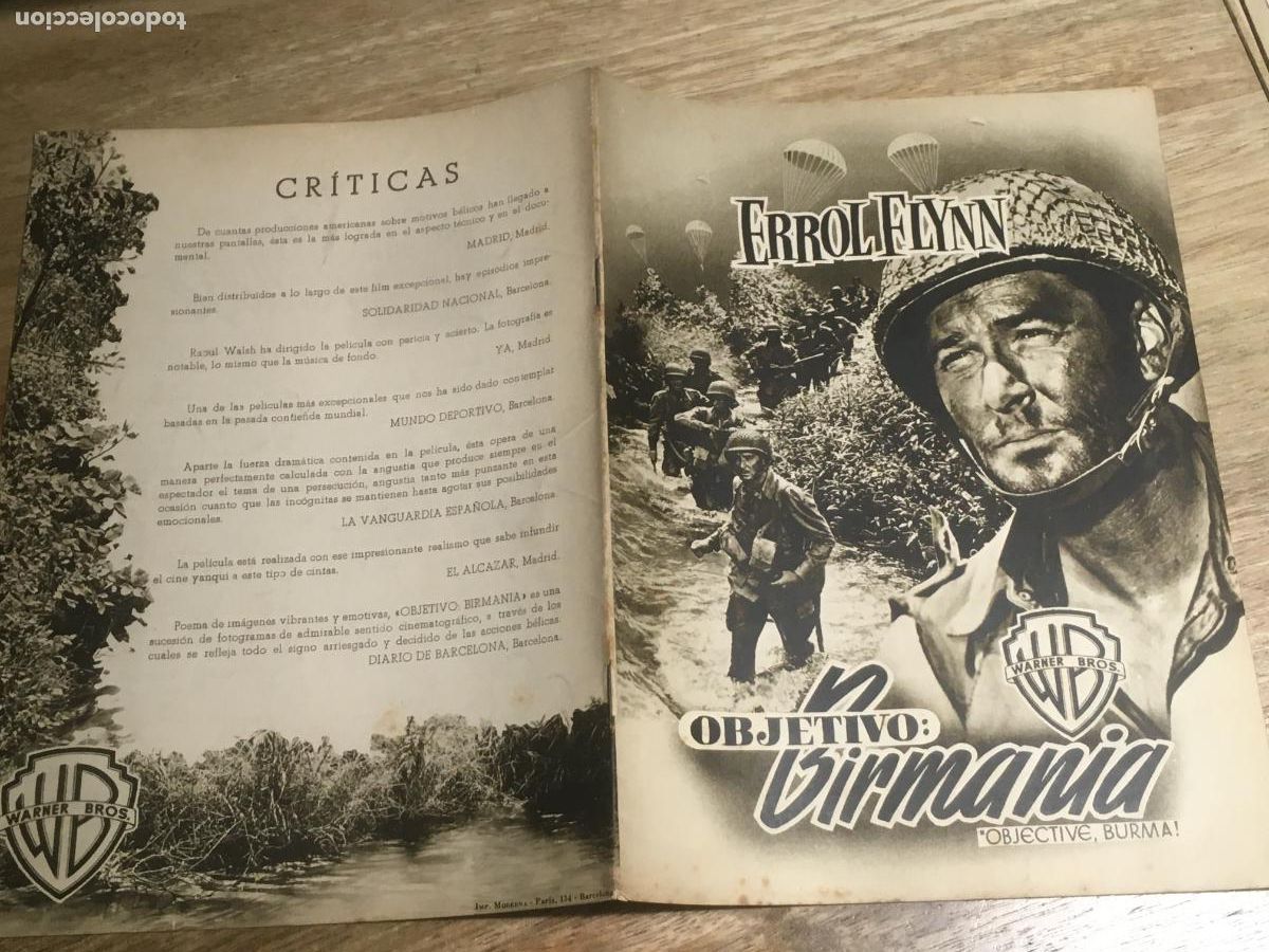 Cinema: objetivo birmania errol flynn guia publicitaria original estreno