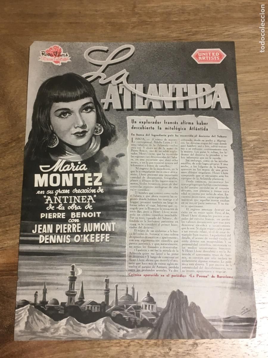 Cine: la atlantida maria montez guia publicitaria original estreno