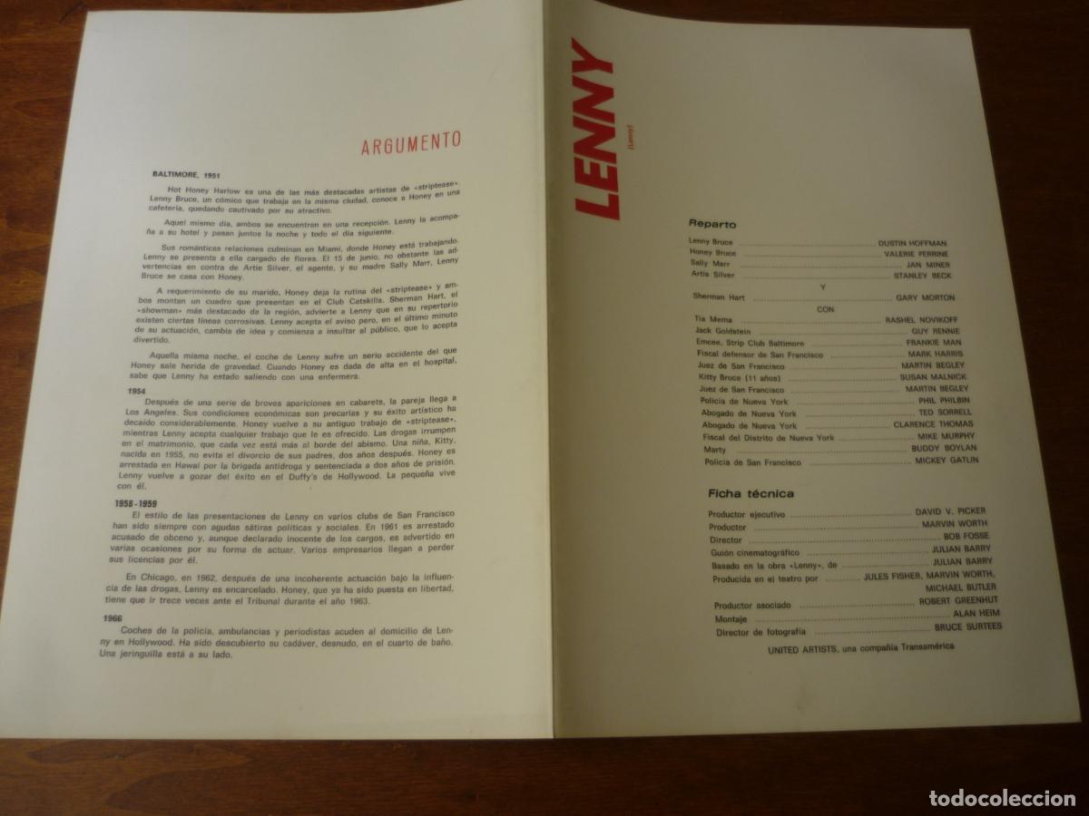 Cine: lenny - guia publicitaria original - dustin hoffman Valerie Perrine - united artists