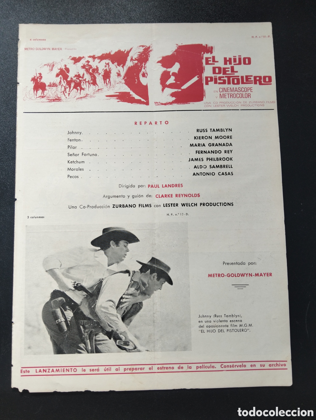 Cine: EL HIJO DEL PISTOLERO - CON RUSS TAMBLYN, KIERON MOORE - GUIA CINE ORIGINAL CA68