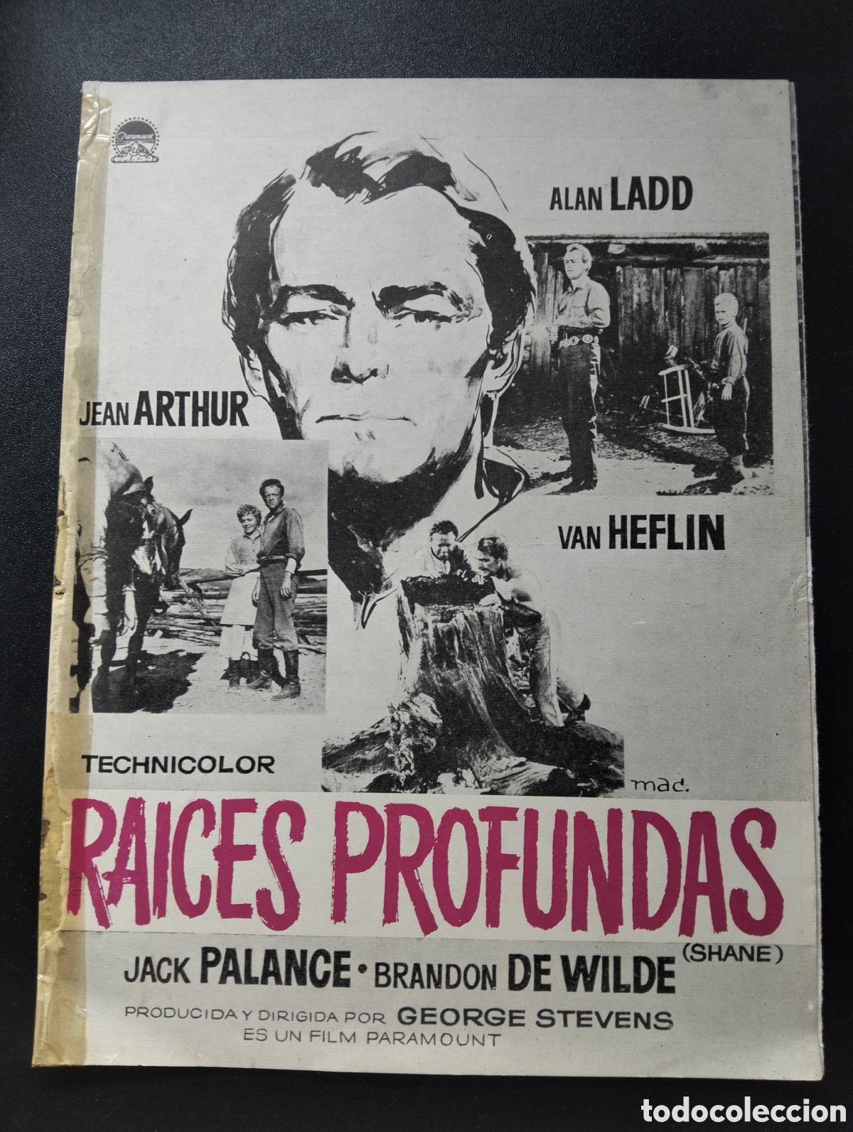 Cine: RAICES PROFUNDAS ALAN LADD JEAN ARTHUR GEORGE STEVENS - GUIA CINE ORIGINAL CA67