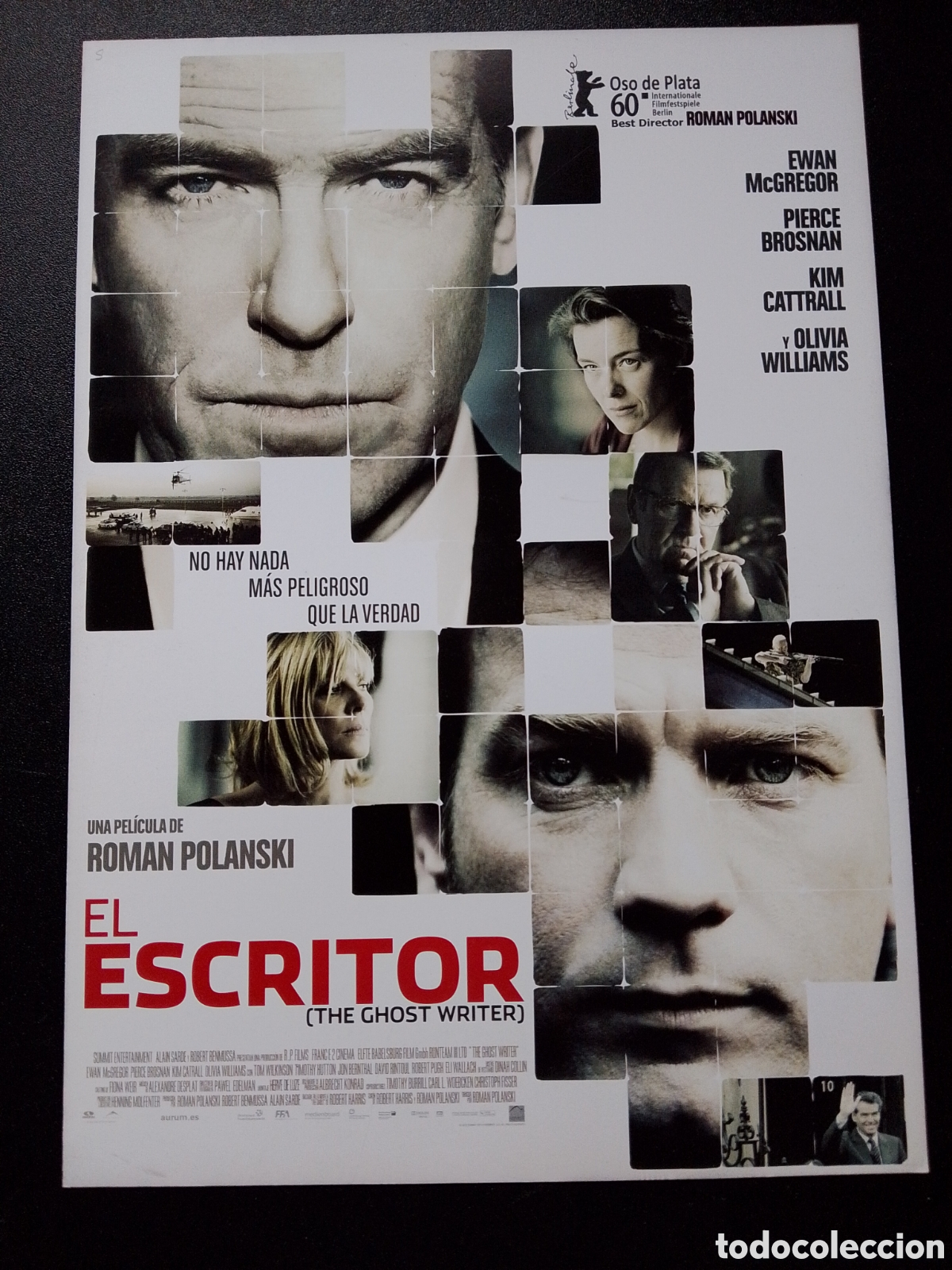 Cine: EL ESCRITOR PIERCE BROSMAN EWAN McGREGOR,KIM CATTRALL OLIVIA WILLIAMS - GUIA CINE ORIGINAL CA69