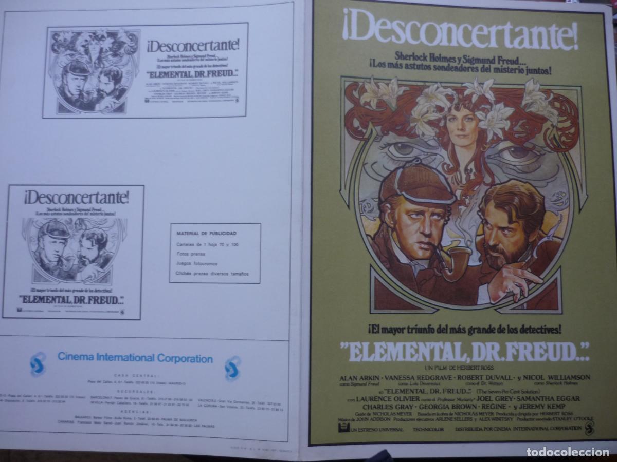 Cine: elemental dr. freud - guia publicitaria original + 2 fotos originales b/n - shelrlock holmes
