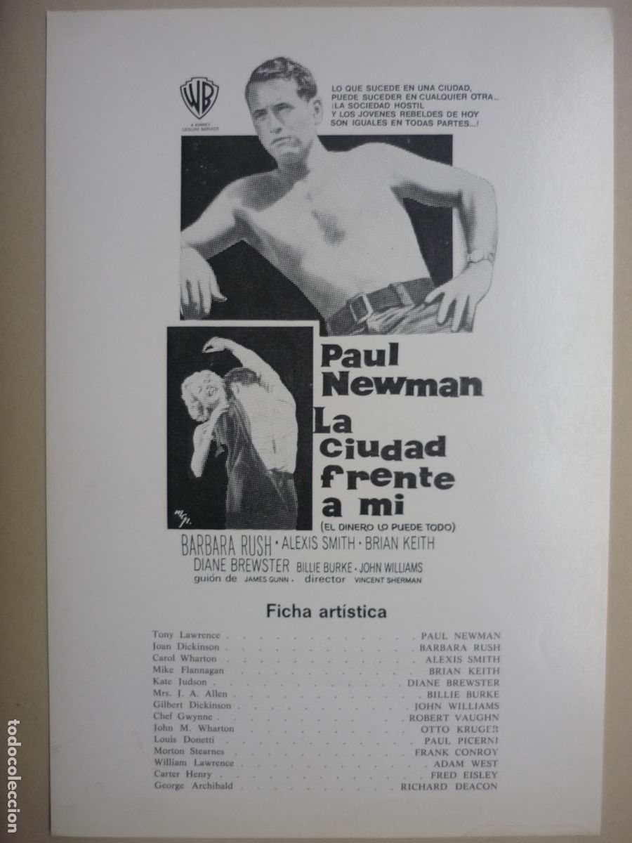 Cine: la ciudad frenta a mi - guia publicitaria original - paul newman barbara rush alexis smith warner br