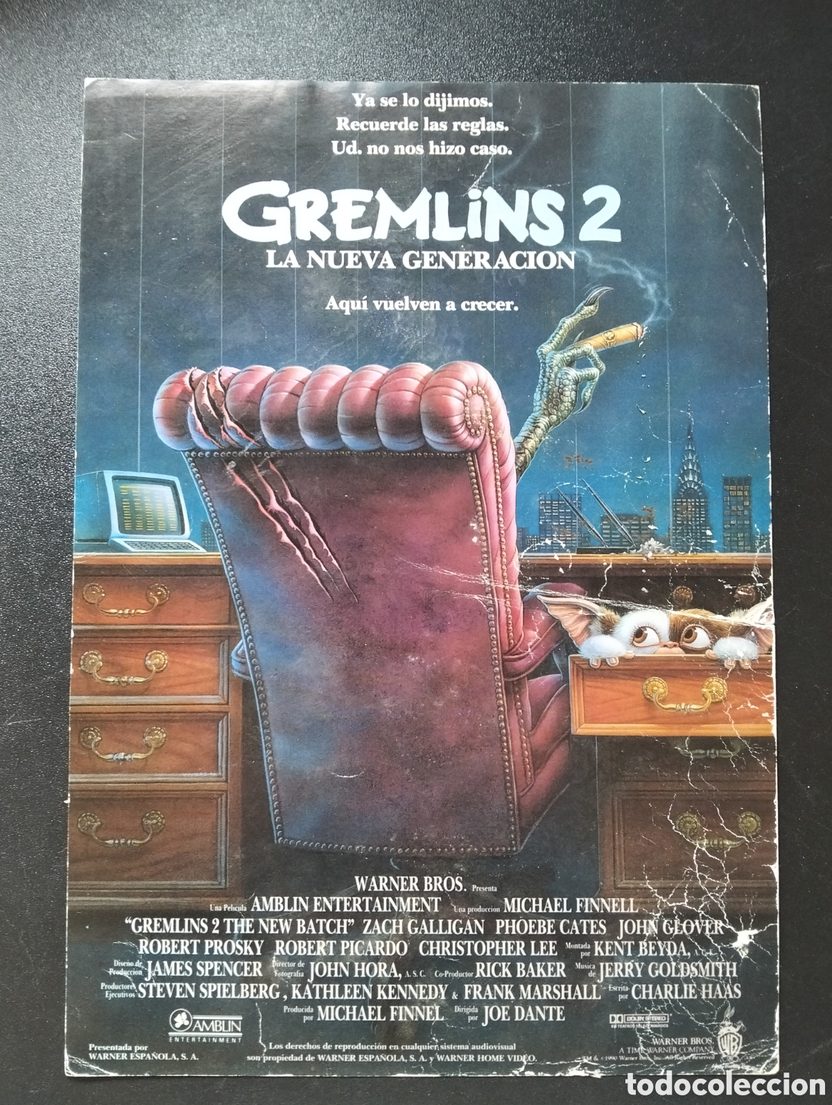 Cine: GREMLINS 2 LA NUEVA GENERACION - ZACH GALLIGAN Y PHOEBE CATES WARNER BROS GUIA CINE ORIGINAL CA73