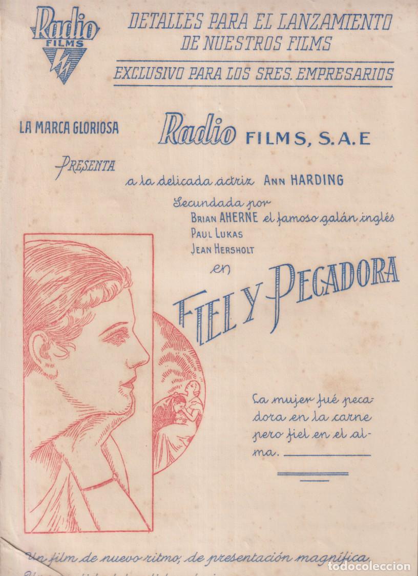 Cine: Fiel y pecadora (33x22) de Radio Films 1934. Detalles para el lanzamiento de nuestros Films. Contien