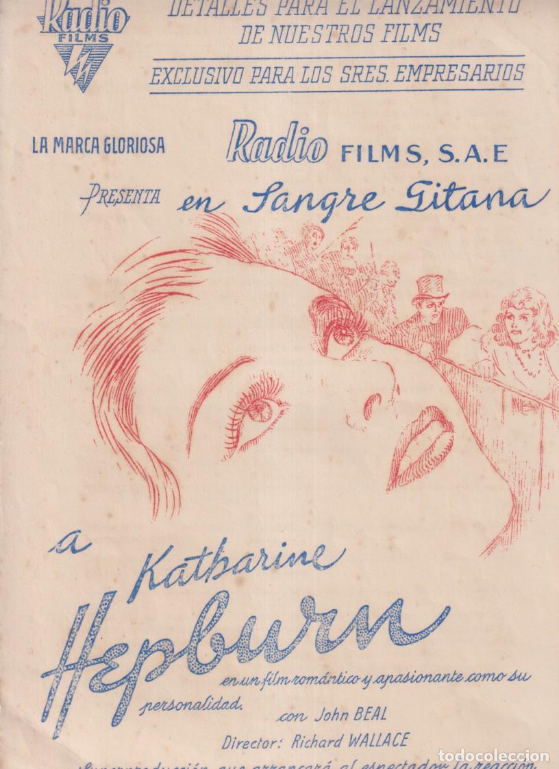 Cine: Sangre gitana gu&iacute;a de Radio Films 1934. Triple hoja (33x22) Gu&iacute;a de portada + 2 para describir el fi