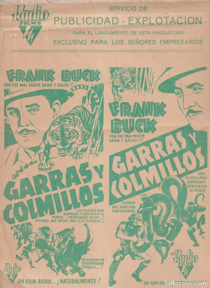 Cine: Garras y Colmillos. Gu&iacute;a Radio Films 1935. Triple hoja (33x22) Gu&iacute;a de portada + 2 que describe 2 fi