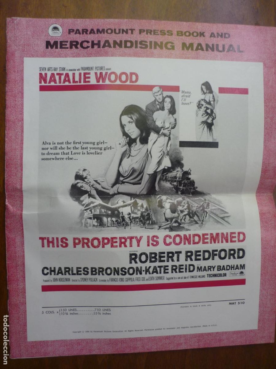 Cine: this property is condemned - guia publicitaria original USA natalie wood robert robert redford