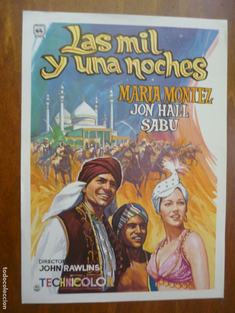Cine: las mil y una noches - guia publicitaria original - maria montez jon hall sabu mahier films