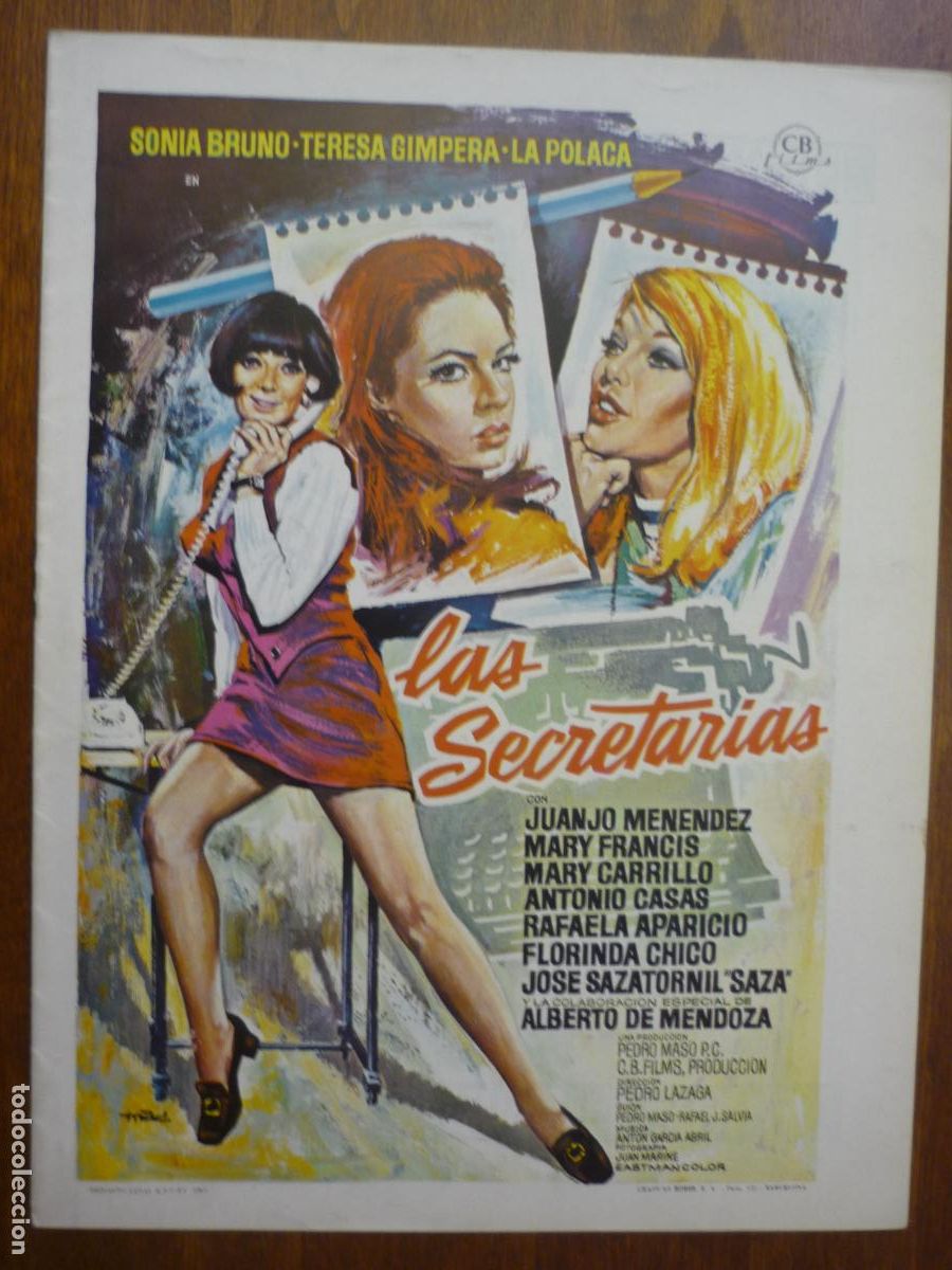 Cine: las secretarias - guia publicitaria original - sonia bruno teresa gimpera la polaca cine espa&ntilde;ol