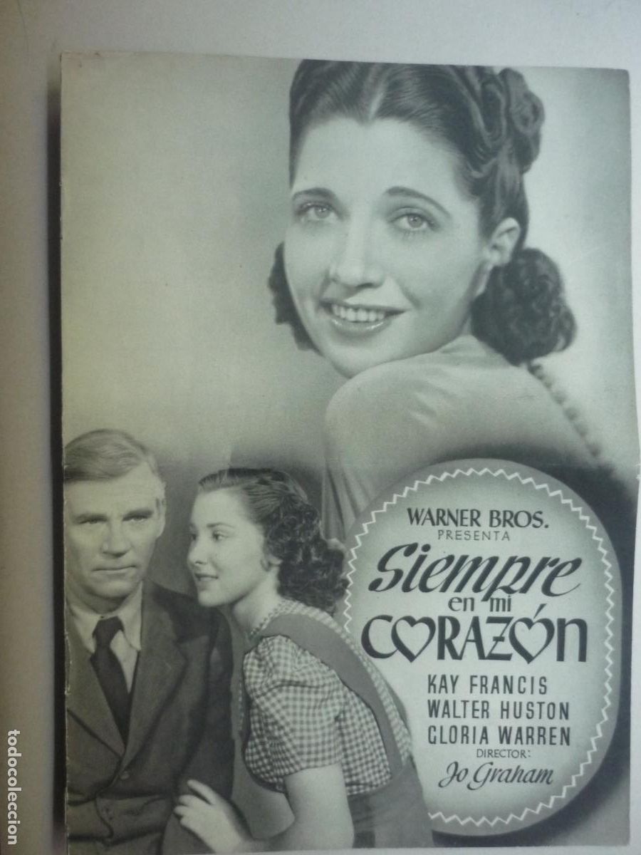 Cine: siempre en mi corazon - guia publicitaria original kay francis walter huston gloria warren - warner