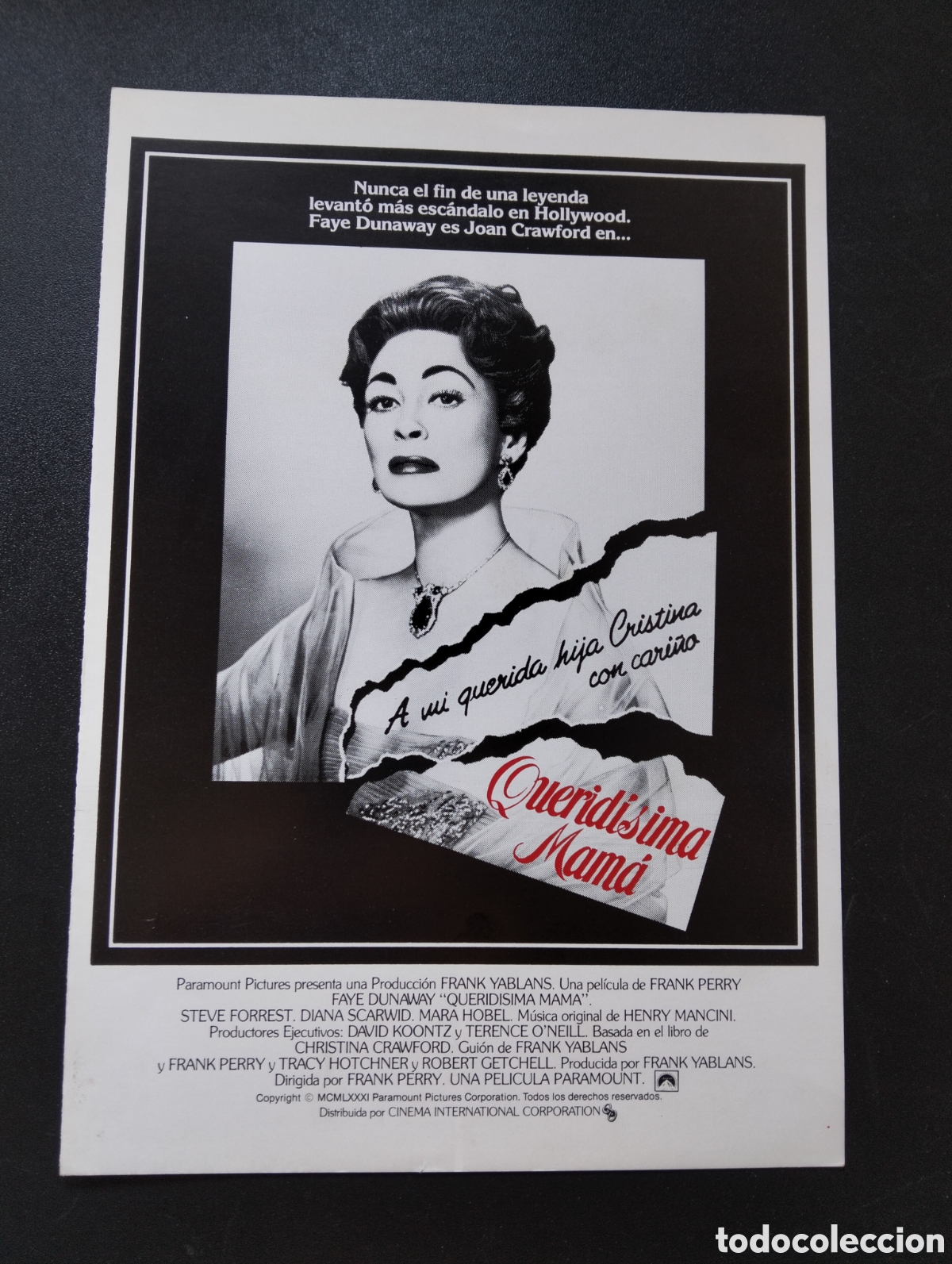 Cine: Querid&iacute;sima mam&aacute; - Faye Dunaway, Steve Forrest, Diana Scarwid GUIA CINE ORIGINAL CA77