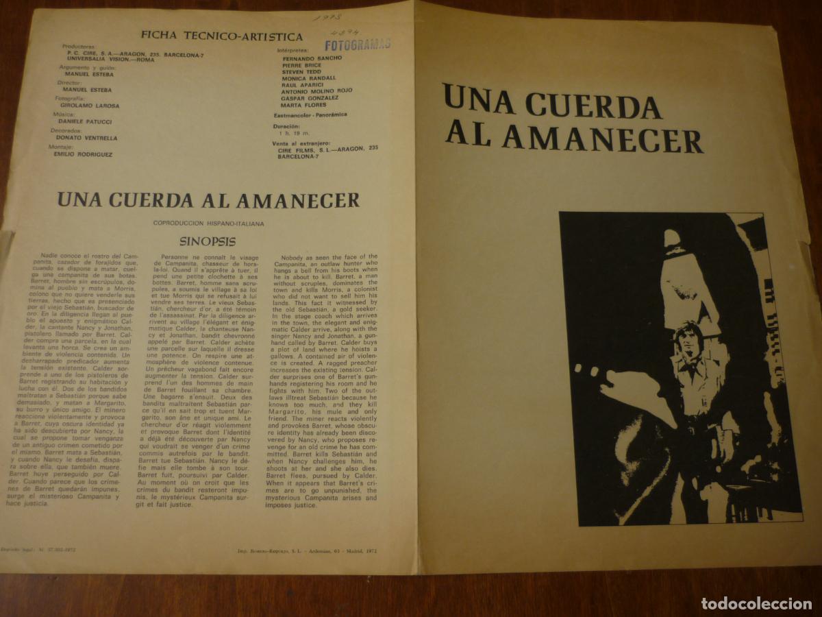 Cine: una cuerda al amanecer - guia publicitaria original pierre brice monica randall western cine espa&ntilde;ol