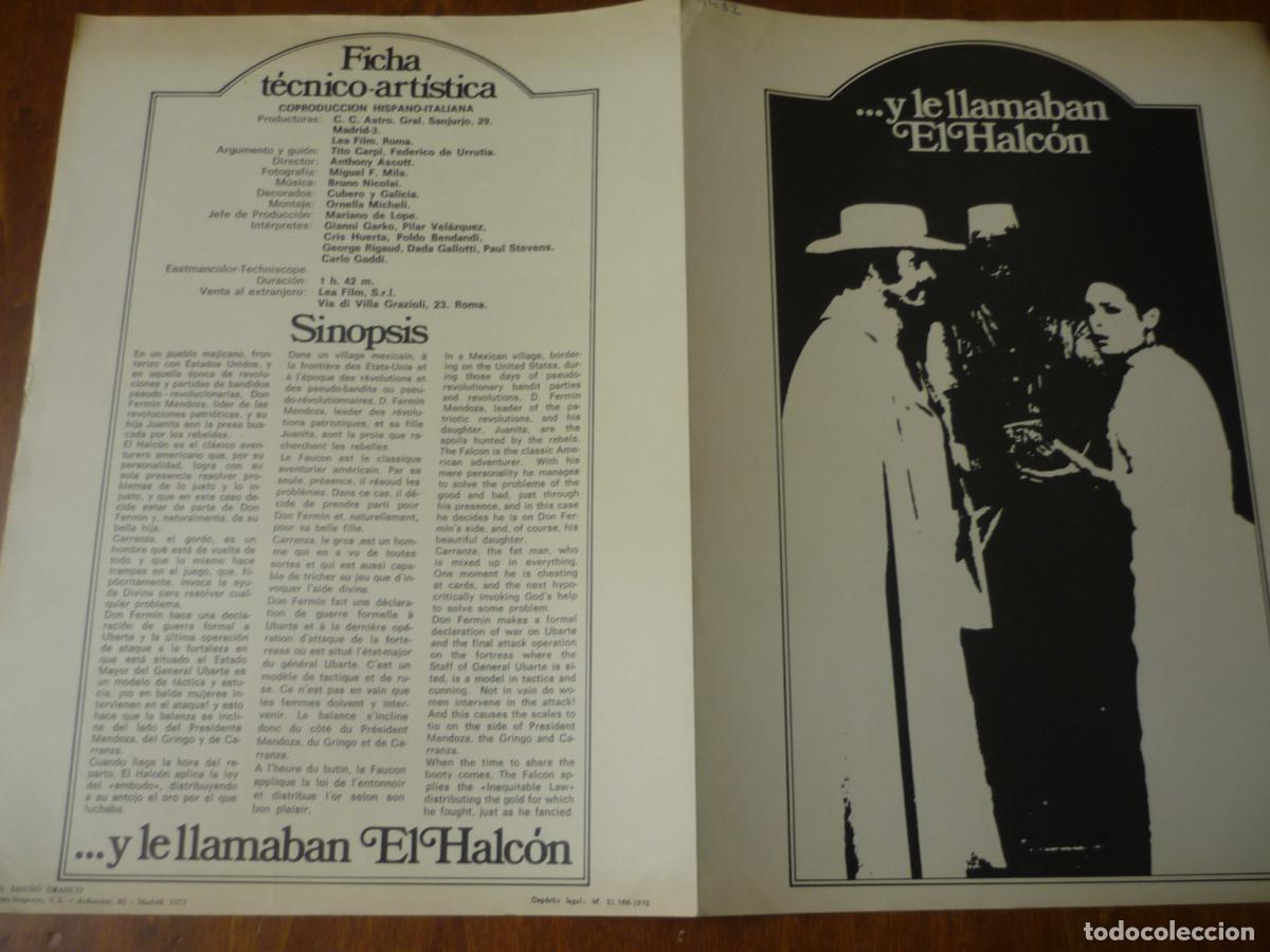 Cine: y le llamaban el halcon - guia publicitaria original - pilar velazquez western cine espa&ntilde;ol