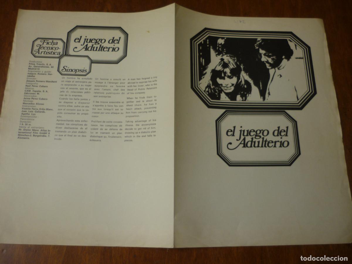 Cine: el juego del adulterio - guia publicitaria original - agatha lys juan luis galiardo cine espa&ntilde;ol